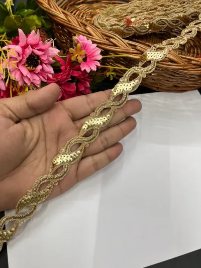 Beautiful Cutwork Zari with Sequins Embroidered Lace - Gold